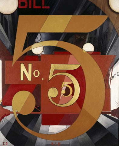 The Figure 5 In Gold White Modern Wood Framed Art Print with Double Matting by Demuth, Charles