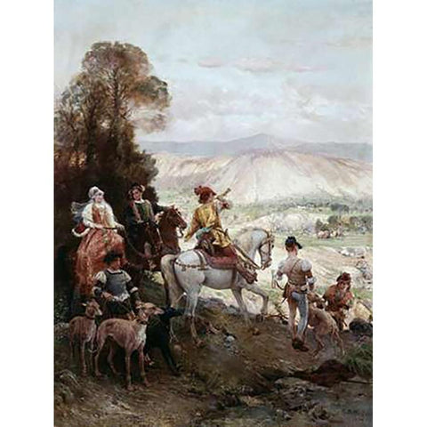 Hunting Party White Modern Wood Framed Art Print by Detti, Cesare Agostino