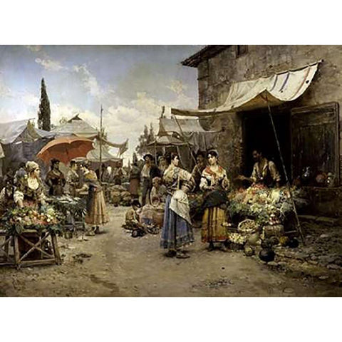 Marketplace White Modern Wood Framed Art Print by Detti, Cesare Agostino