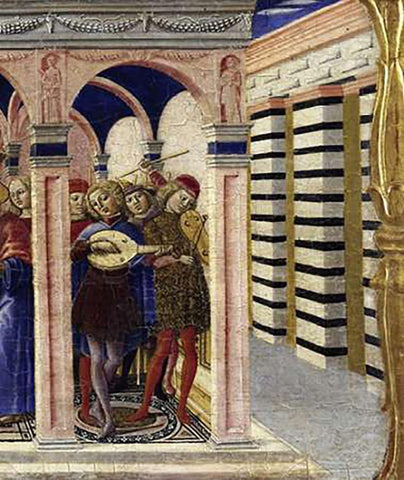 Stories of The Virgin - Predella Detail White Modern Wood Framed Art Print with Double Matting by Di Giovanni, Benvenuto