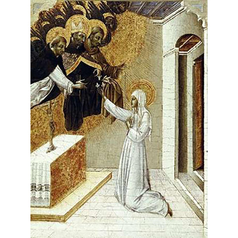 St. Catherine Invested With The Dominican Scapula Gold Ornate Wood Framed Art Print with Double Matting by Di Paolo, Giovanni