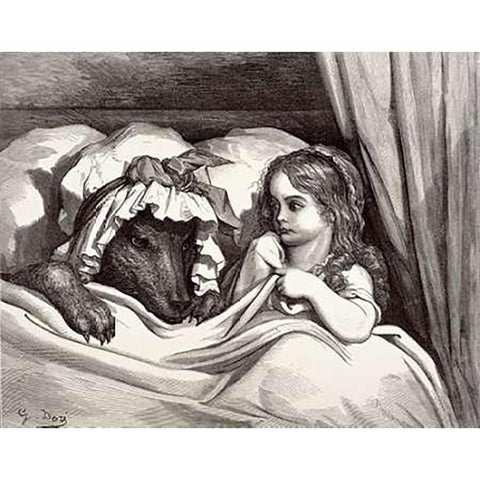 Little Red Riding Hood Black Modern Wood Framed Art Print with Double Matting by Dore, Gustave