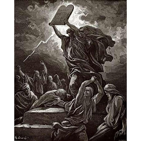 Moses Breaking The Tablets Of The Law Black Modern Wood Framed Art Print with Double Matting by Dore, Gustave