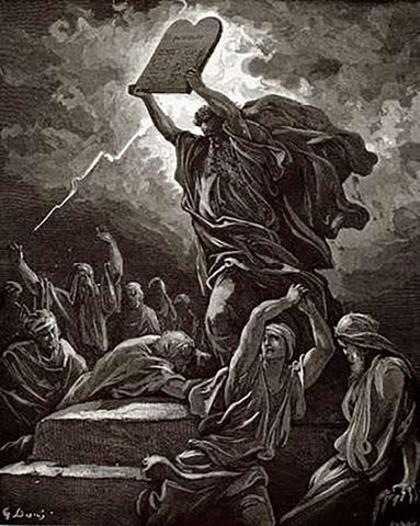 Moses Breaking The Tablets Of The Law Black Ornate Wood Framed Art Print with Double Matting by Dore, Gustave