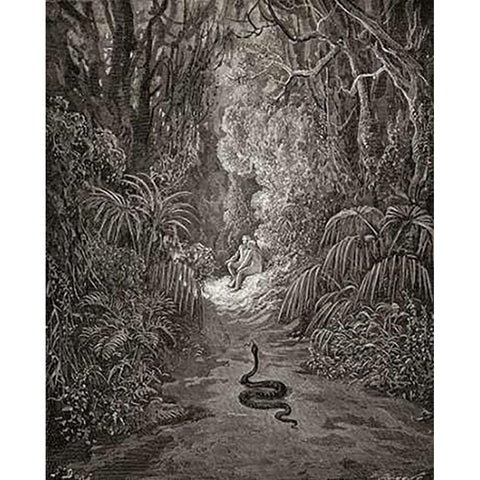 Satan As A Serpent, Enters Paradise In Search Of Eve (from Miltons Paradise Lost) White Modern Wood Framed Art Print by Dore, Gustave