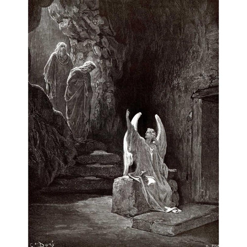 The Angel Seated Upon the Stone Black Modern Wood Framed Art Print with Double Matting by Dore, Gustave