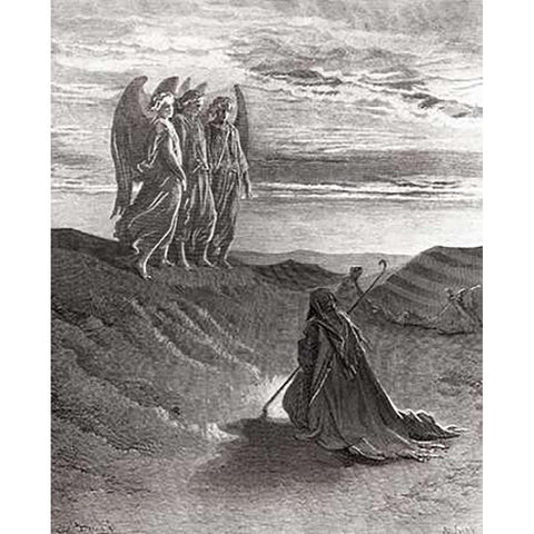 The Lord Appearing Before Abraham Black Modern Wood Framed Art Print with Double Matting by Dore, Gustave