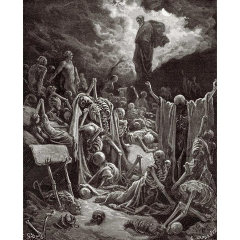 The Visions of Ezekiel The Vision of the Valley of the Dry Bones White Modern Wood Framed Art Print by Dore, Gustave