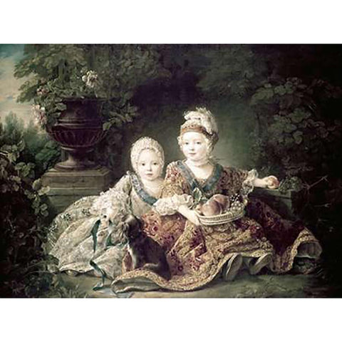 Duc De Berry and Count De Provence As Children White Modern Wood Framed Art Print by Drouais, Francois Huber