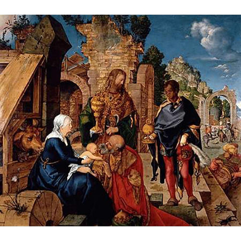 Adoration of The Magi White Modern Wood Framed Art Print by Durer, Albrecht