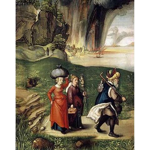 Lot and His Family Fleeing From Sodom Gold Ornate Wood Framed Art Print with Double Matting by Durer, Albrecht