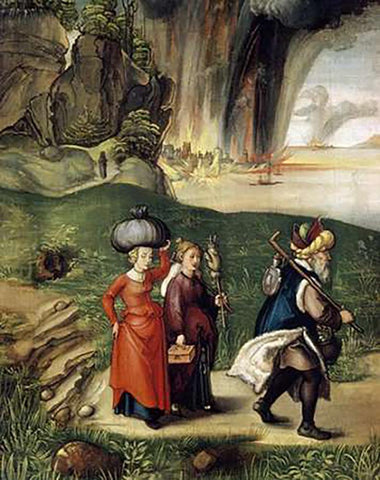 Lot and His Family Fleeing From Sodom Black Ornate Wood Framed Art Print with Double Matting by Durer, Albrecht