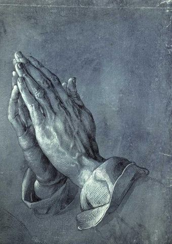 Praying Hands White Modern Wood Framed Art Print with Double Matting by Durer, Albrecht