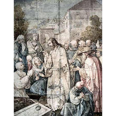 Resurrection of Lazarus Black Modern Wood Framed Art Print with Double Matting by Durer, Albrecht