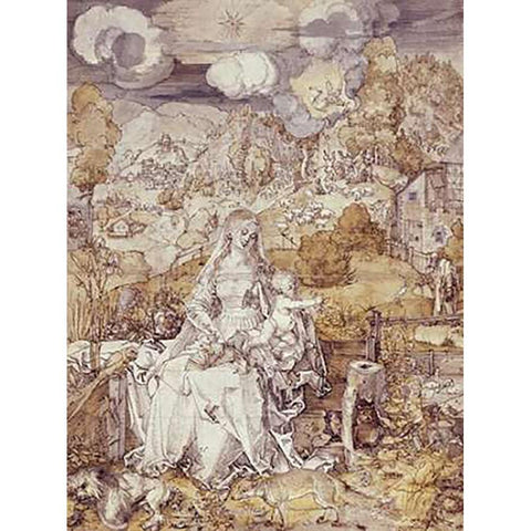 The Virgin with Animals White Modern Wood Framed Art Print by Durer, Albrecht