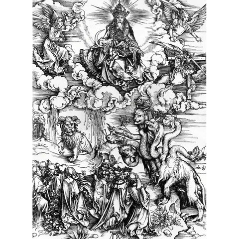 The Whore of Babylon Gold Ornate Wood Framed Art Print with Double Matting by Durer, Albrecht