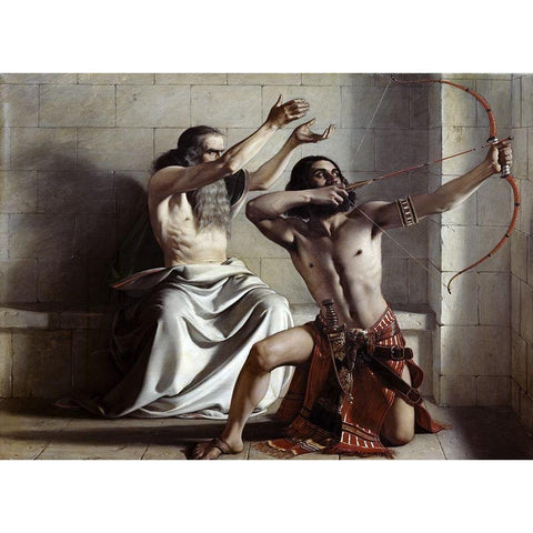 Joas Shoots The Arrow of Redemption Black Modern Wood Framed Art Print with Double Matting by Dyce, William