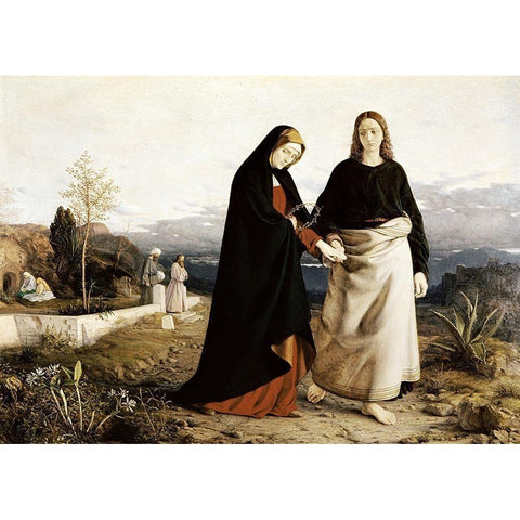 John Leading Mary From The Tomb Gold Ornate Wood Framed Art Print with Double Matting by Dyce, William