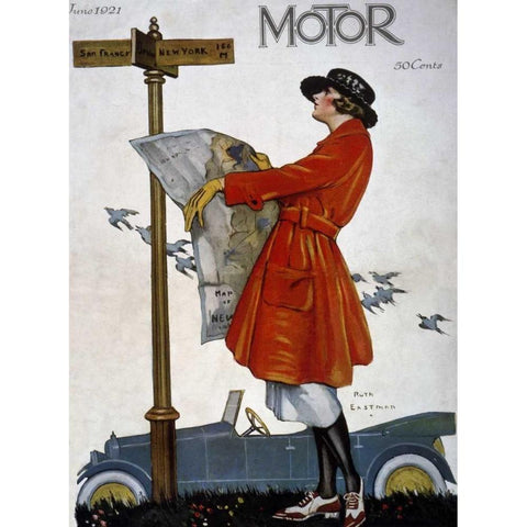 Motor Magazine - Cover Image Gold Ornate Wood Framed Art Print with Double Matting by Eastman, Ruth