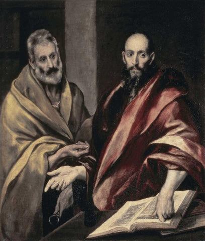 Apostles St. Peter and St. Paul White Modern Wood Framed Art Print with Double Matting by El Greco