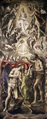 Baptism of Christ White Modern Wood Framed Art Print with Double Matting by El Greco