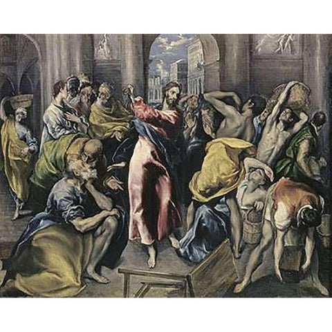 Museumist Driving Moneychangers From Temple Gold Ornate Wood Framed Art Print with Double Matting by Greco, El