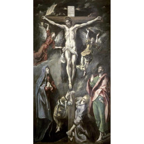 Crucifixion Gold Ornate Wood Framed Art Print with Double Matting by El Greco