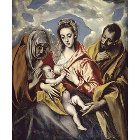 Holy Family and Saint Anne Black Modern Wood Framed Art Print with Double Matting by Greco, El