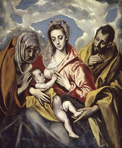 Holy Family and Saint Anne Black Ornate Wood Framed Art Print with Double Matting by Greco, El