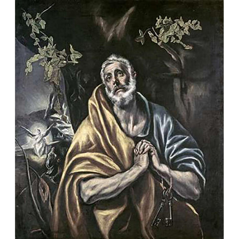 Penitent Peter Gold Ornate Wood Framed Art Print with Double Matting by Greco, El