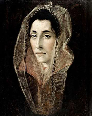Portrait of a Lady Black Ornate Wood Framed Art Print with Double Matting by Greco, El