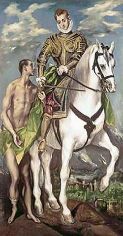 Saint Martin and The Beggar White Modern Wood Framed Art Print with Double Matting by Greco, El