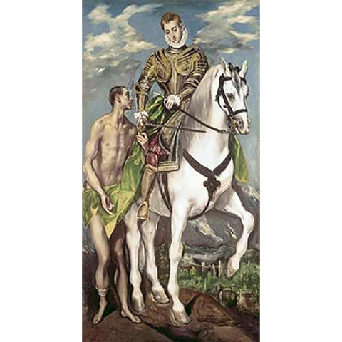 Saint Martin and The Beggar White Modern Wood Framed Art Print by Greco, El