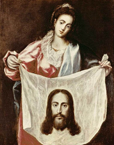 Veronica and The Holy Veil Black Ornate Wood Framed Art Print with Double Matting by El Greco