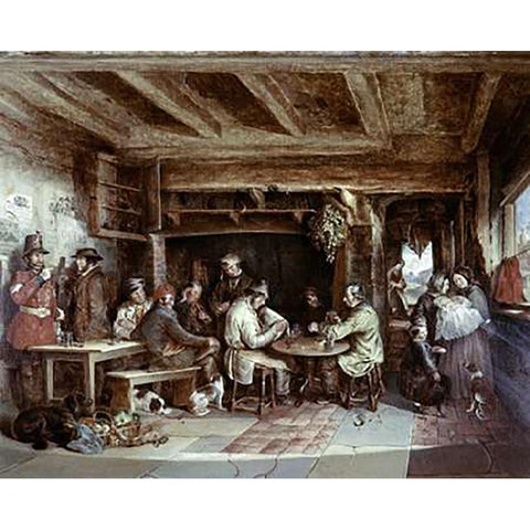 News From India: Tavern Scene White Modern Wood Framed Art Print by Elmore, Alfred