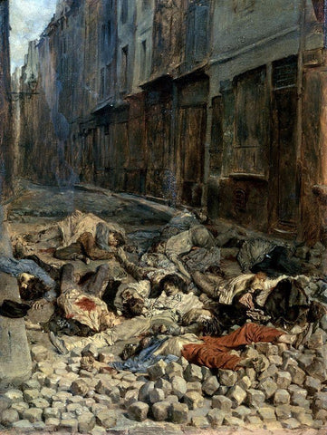 La Barricade, Rue De La Mortellerie Black Ornate Wood Framed Art Print with Double Matting by Ernest, Jean Louis