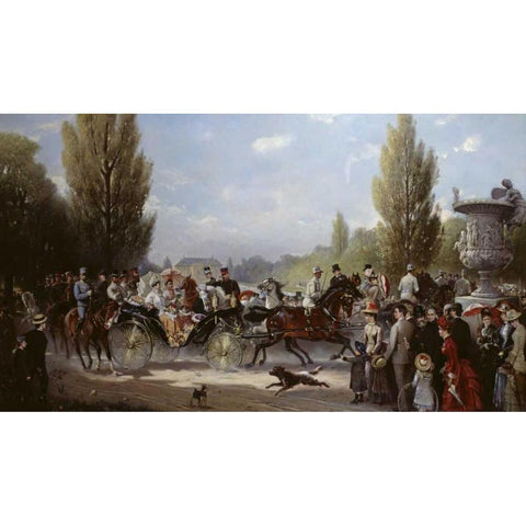 Frederich II and Victoria On The Way To Potstam Gold Ornate Wood Framed Art Print with Double Matting by Eschwege, F.A. Elmar