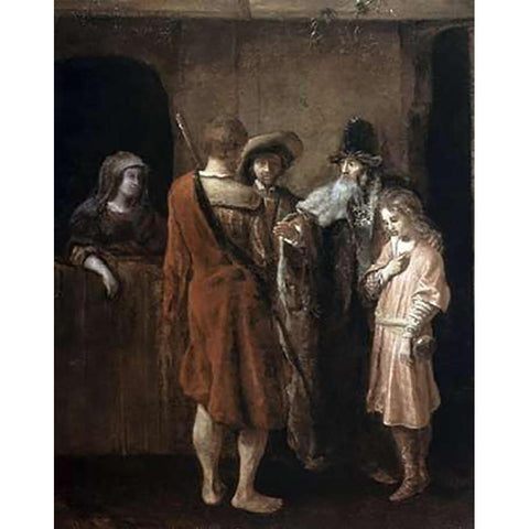 Farewell of Benjamin Gold Ornate Wood Framed Art Print with Double Matting by Fabritius, Carel