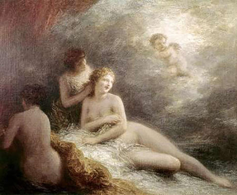 Toilette De Venus White Modern Wood Framed Art Print with Double Matting by Latour, Henri Fantin