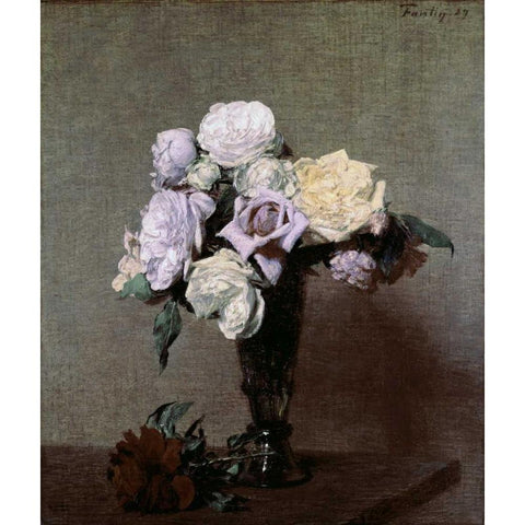 Vase of Flowers Black Modern Wood Framed Art Print by Fantin-Latour, Henri
