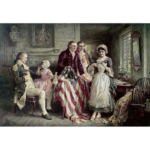 Betsy Ross Black Modern Wood Framed Art Print with Double Matting by Ferris, Jean Leon Gerome