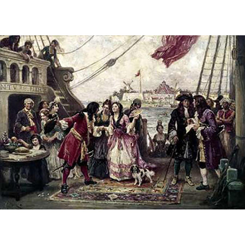 Captain William Kidd In New York Harbor White Modern Wood Framed Art Print by Gerome Ferris, Jean Leon