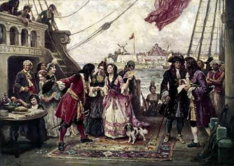 Captain William Kidd In New York Harbor Black Ornate Wood Framed Art Print with Double Matting by Gerome Ferris, Jean Leon