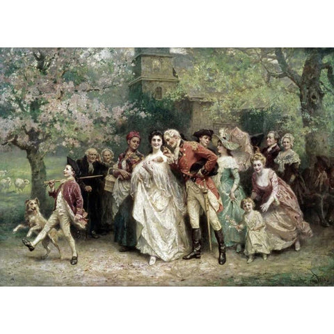 Christening White Modern Wood Framed Art Print by Ferris, Jean Leon Gerome