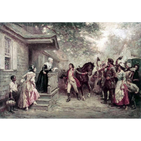 News of Yorktown Brought To Washingtons Mother Gold Ornate Wood Framed Art Print with Double Matting by Ferris, Jean Leon Gerome