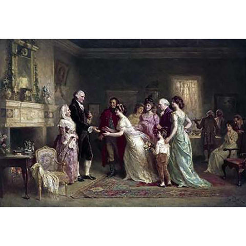 Washingtons Birthday Black Modern Wood Framed Art Print with Double Matting by Gerome Ferris, Jean Leon