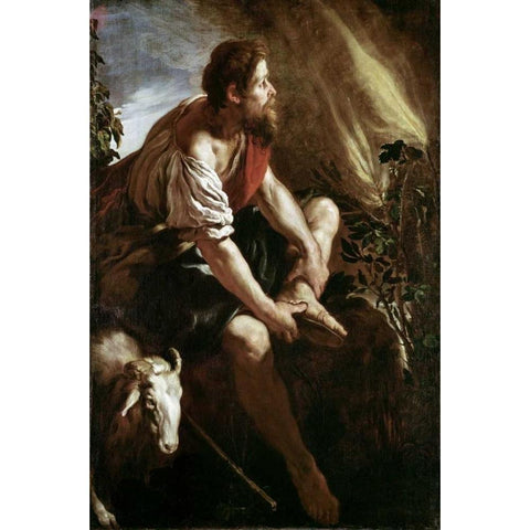 Moses Before a Burning Bush Gold Ornate Wood Framed Art Print with Double Matting by Fetti, Domenico