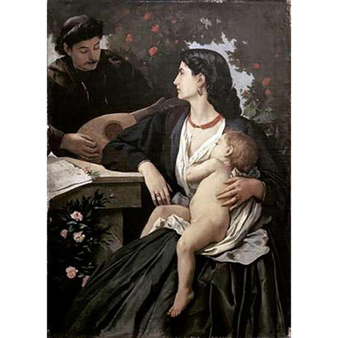 Mandolin Player Black Modern Wood Framed Art Print with Double Matting by Feuerbach, Anselm Friedrich