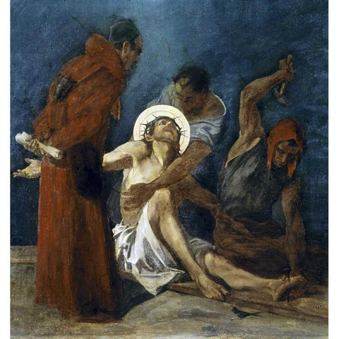 Jesus Is Nailed To The Cross, 11th Station of The Cross White Modern Wood Framed Art Print by Feuerstein, Martin