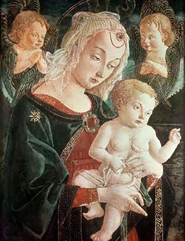 Madonna With Child Black Ornate Wood Framed Art Print with Double Matting by Fiorentino, Francesco